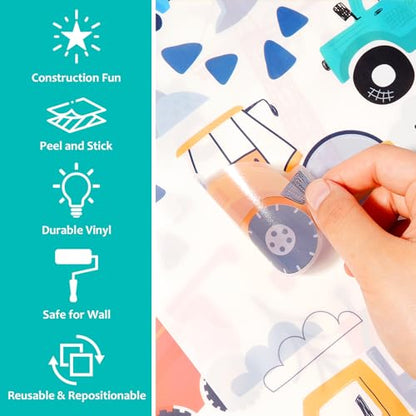 AOWDIAO Construction Vehicle Wall Decals – 90Pcs Reusable Peel and Stick Vinyl Stickers for Kids’ Room, Nursery & Playroom – Removable Truck Decoration for Boys & Toddlers - style: Construction Vehicle