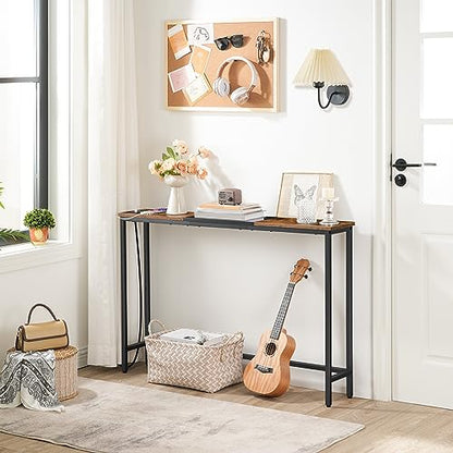 HOOBRO Narrow Console Table with Power Outlets, 44.9 Inches Sofa Table, Slim Behind Couch Table, Entryway Table with Display Shelf, for Living Room, Foyer, Hallway, Rustic Brown and Black BF114UXG01 - color: Rustic Brown + Black