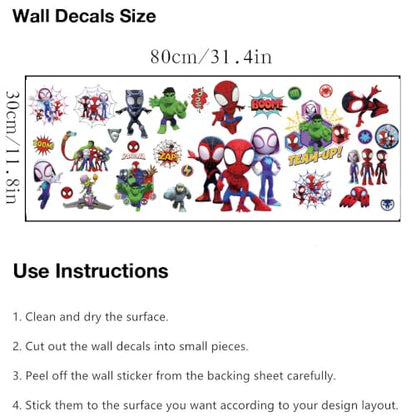 Superhero Wall Decals, Peel and Stick Removable Wall Stickers for Bedroom Party Decor, 80×30cm Comic Hero Wall Art Decorations