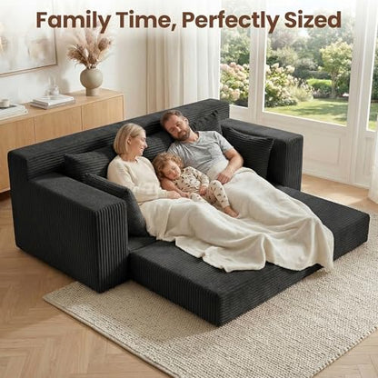 Boneless Couches 70 inch: 3-in-1 Convertible Sofa Bed Futon Couch Bed, Oversized Loveseat Sleeper Sofa with 5 Pillows, Black Small Couch for Living Room, Bedroom & Small Space - color: Black, size: 70 Inch