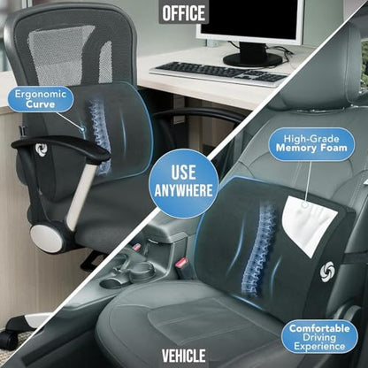 Samsonite Lumbar Support Pillow for Office Chair and Car Seat, Perfectly Balanced Memory Foam, Versatile Use Lower Back Cushion, Black Plush - color: Black Plush