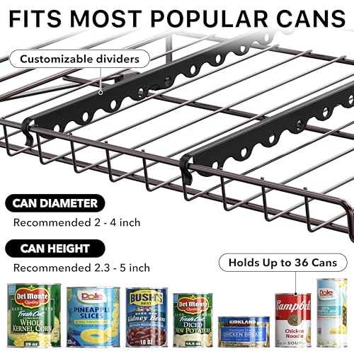 Simple Houseware 3-Tier Stackable Can Organizer Rack Hold 36 Cans, Bronze | Can Food Storage Dispenser for Pantry/Cabinet, Adjustable Dividers – 11.5" D x 17" W x 13.75" H - color: Bronze
