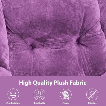 Youtanic Lazy Chair with Folding Ottoman, Accent Chair Plush Upholstered with Metal Structure and Non-Slip Pads, Sofa Armchair with Footrest and Side Storage Bag for Dorm, Room, Office, Purple - color: Plush Purple