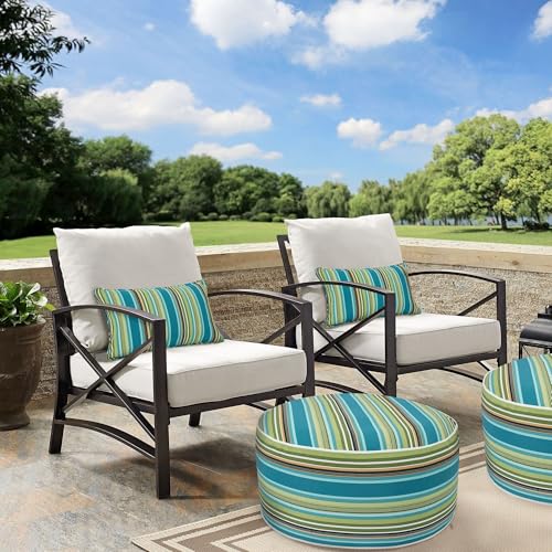 Outdoor/Indoor Inflatable Ottoman Pouf D20 xH9, All Weather Round Footstool with Handle, Water Repellent Portable Footrest for Patio Garden Camping Travel-Green Stripe - color: Green Stripe