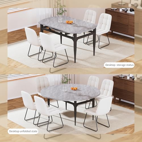HIPIHOM 55‑Inch Extendable Dining Table Set with 6 Upholstered Chairs and Metal Frame for Dining Room - color: Grey/White