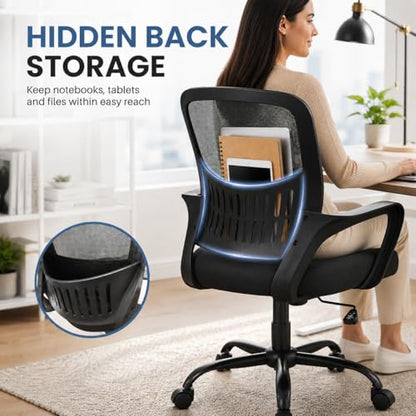 Ergonomic Office Chair, Home Office Desk Chair, Game Chair with Lumbar Support, Breathable Mesh Chairs, Swivel Desk Chairs for Computer, Home, Office, 360° Swivel (Blank) - color: Black With Fixed Armrest