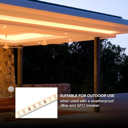 Maxxima 96 in. Hardwired LED Under Cabinet Strip Light, 3680 Lumens, 3000K | Warm White, Kitchen and Living Room 120V White Cove Lighting, No Power Supply Needed - size: 96 Inch