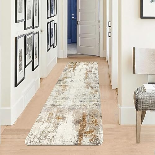 2x6 Runner Rug, famibay Modern Abstract Washable Rug Runners for Hallways Non Slip Faux Wool Carpet Runners for Kitchen Bathroom Bedroom(Beige/Camel) - color: Beige and Camel, size: 2 x 6 feet