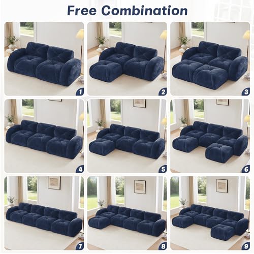 111" Velvet Modular Sofa Cama para Cuarto, Small Couches for Living Room with High Density Sponge, Cloud Loveseat with Tufted Design for Home Theater Study Space, Blue - color: Blue