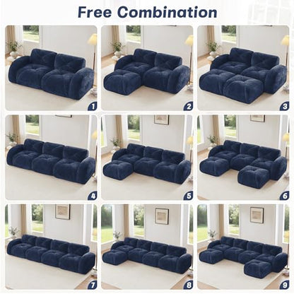 111" Velvet Modular Sofa Cama para Cuarto, Small Couches for Living Room with High Density Sponge, Cloud Loveseat with Tufted Design for Home Theater Study Space, Blue - color: Blue