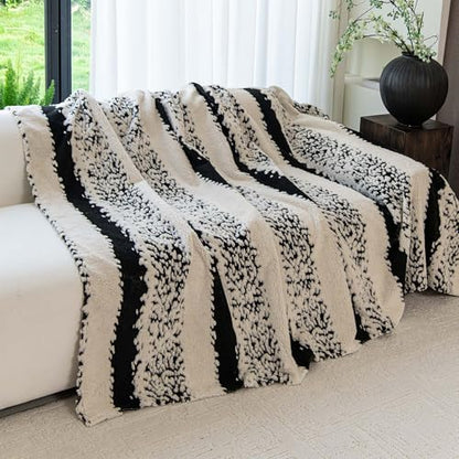 Sherpa Fleece Couch Cover for 2 Cushion Sofa, Black, 71" x 118" – Pet Proof Sofa Covers, Heavy Duty, Scratch Resistant, Pet Friendly Furniture Cover – Easy Install, Machine Washable - color: Stripe 3 Black, size: 71" x 118"