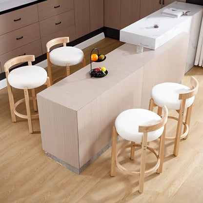 HEAH-YO Bar Stools Set of 2, 26" Sherpa Fabric Upholstered Counter Height Bar Stools, Modern Barstools Counter Stools with Wood Legs for Kitchen Island Dining Room Bar, White - color: 26.5" White Sherpa, size: Counter Height - Set of 4