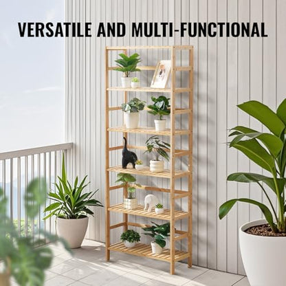 VEVOR 6-Tier Bamboo Shelf, Open Wood Bookshelf, Display Storage Rack Organizer, Freestanding Flower Plant Stand, Multifunctional Bamboo Bookshelf Ideal for Bathroom, Bedroom, Office, Study, Natural - style: 6-Tier