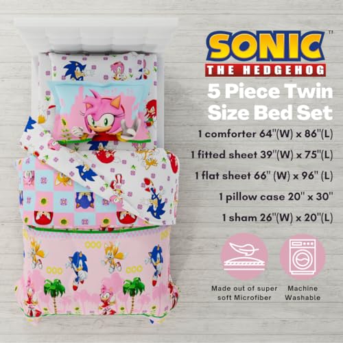 Franco Sonic the Hedgehog Amy Rose Anime Kids Bedding Super Soft Comforter and Sheet Set with Sham, 5 Piece Twin Size, (Officially Licensed Product) - color: Sonic the Hedgehog Girl, size: Twin