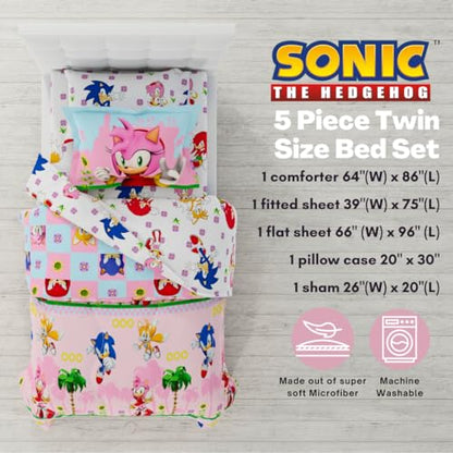 Franco Sonic the Hedgehog Amy Rose Anime Kids Bedding Super Soft Comforter and Sheet Set with Sham, 5 Piece Twin Size, (Officially Licensed Product) - color: Sonic the Hedgehog Girl, size: Twin