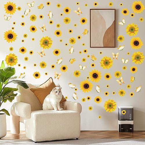 AOWDIAO Sunflower Peel and Stick Wall Decals, Sunflower Decorations for Bedroom, Kitchen, Bathroom, Living Room - style: Sunflower