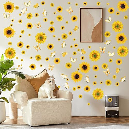 AOWDIAO Sunflower Peel and Stick Wall Decals, Sunflower Decorations for Bedroom, Kitchen, Bathroom, Living Room - style: Sunflower