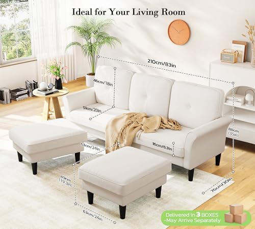 Small Sectional Couch, 83" U Shaped Couch, Modular Sectional Sofa, White | Comfy Velvet, Tool-Free Setup, 850 LBS Load Bearing, Movable Ottomans, Modern Couch, Sofas for Living Room, Bedroom Couch - color: White, size: 83" U Shape