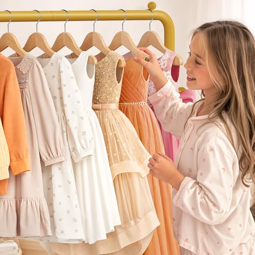 Kids Gold Clothing Rack - Dress Up Clothes Rack - Baby Toddler Closet - Freestanding Coat Racks with 2 Fabric Shelves - Small Kids Costume Wardrobe - Garment Rack for Hanging Clothes Organizer - color: Gold