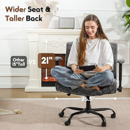 Criss Cross Chair with Wheels & Flip Arms, Wide Cross Legged Office Chair with Adjustable Tilt Criss-Cross Desk Chair with Lumbar Support for Home Office, Bedroom, Apartment Black - color: Black
