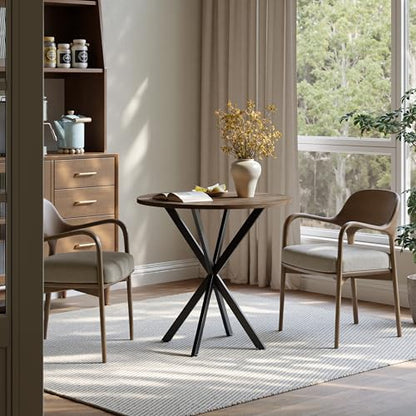 Unovivy 31.5" Small Round Dining Table for 2-4 Natural Oak Dinner Table | Space Saving Circle Small Kitchen Table, Industrial Mid Century Modern Dining Room Desk for Kitchen, Apartment - color: Natural Oak, style: Round