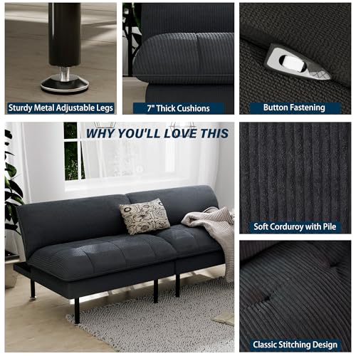 Ribilake 2 Sets 70" Futon Sofa Bed, 4 in 1 Multi-Function Couch Sleeper with Adjustable Backrest, Modern Convertible Futon, Recliner Small Loveseat for Living Room, Grey - color: Grey, size: 2 Sets