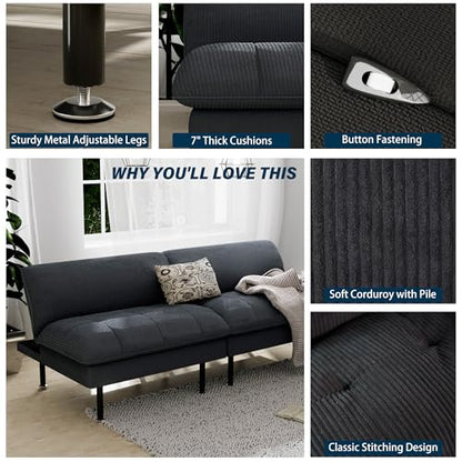 Ribilake 2 Sets 70" Futon Sofa Bed, 4 in 1 Multi-Function Couch Sleeper with Adjustable Backrest, Modern Convertible Futon, Recliner Small Loveseat for Living Room, Grey - color: Grey, size: 2 Sets