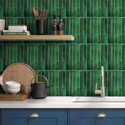 Renter Friendly Backsplash Tile Stickers for Kitchen Bathroom RV Easy Deco Just Peel Stick, Removable Emerald Green Tile Backsplash 10 Sheet 9 * 11.4 inch with Glossy and Thick Design - color: Emerald Green