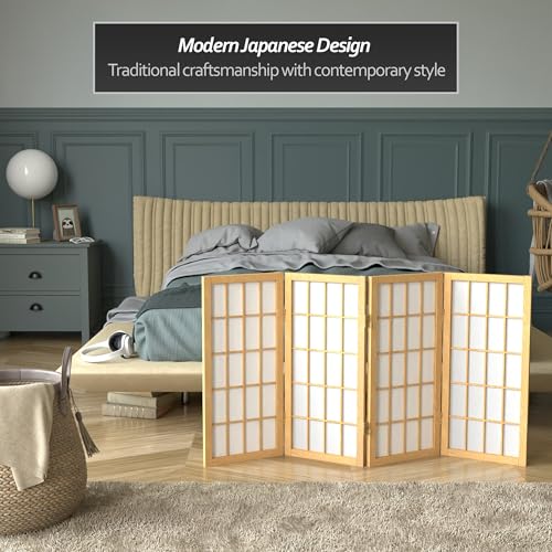 2 ft. Short Desktop Window Pane Shoji Screen - Natural - 4 Panels - color: Natural, size: 4 Panel