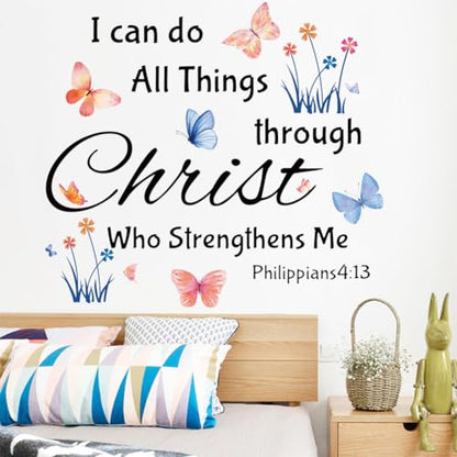 Inspirational Wall Stickers Bible Verse Quotes I Can Do All Things Through Christ Who Strengthens Me Wall Decals Vinyl Art for Living Room Bedroom Classroom Playroom Nursery Room Decor