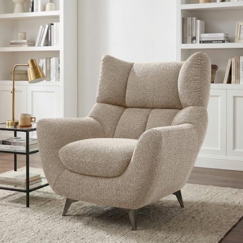 34.6" Oversized Accent Chair with WingBack, Teddy Boucle Camel | High Back, Wide Armrests, Metal Legs, Cozy Deep Seat Armchair , Reading Chair for Living Room, Bedroom, Apartment, Office - color: Camel, size: Set of 1