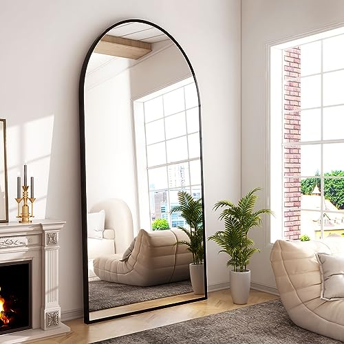 76"x34" Arched Full Length Mirror Large Full Body Mirrors, Black | Aluminum Alloy Frame Oversize Freestanding Mirror for Leaning Hanging, Wall Mounted Mirrors for Bedroom Living Room - color: Black, size: 76"L x 34"W