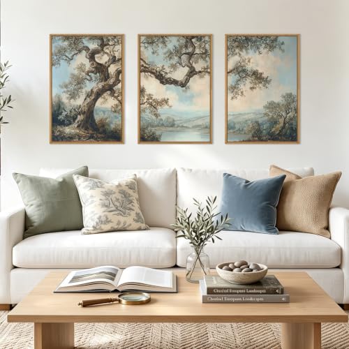 BINCUE Framed Vintage Tree Wall Art Set Neutral Landscape Wall Decor 16x24 | Mountains Lake Artwork,Rustic Forest Paintings,Botanical Wall Pictures,Abstract Tree Prints for Living Room Bedroom Office - color: Neutral Tree, size: 24"L x 16"W