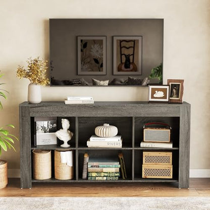 LITTLE TREE TV Stand with Storage, 63-Inch Entertainment Center with Shelves, Modern Media Console for Television up to 65" for Living Room, Bedroom, Gray + Dark Gray - color: Gray + Dark Gray