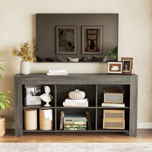 LITTLE TREE TV Stand with Storage, 63-Inch Entertainment Center with Shelves, Modern Media Console for Television up to 65" for Living Room, Bedroom, Gray + Dark Gray - color: Gray + Dark Gray