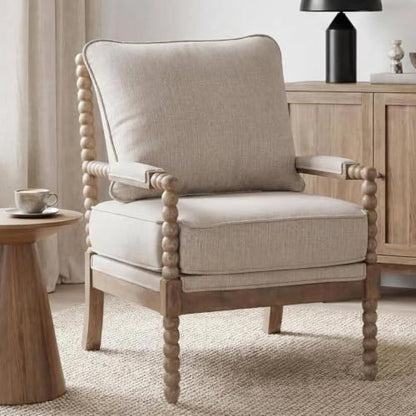 DUHOME Linen Fabric Spindle Accent Chair with Wood Frame,Modern Accent Chairs with Padded Spring Seat and Brushed White Base for Living Room Bedroom Farmhouse Home Office Belcony - color: Brown+cream, size: 1 pc