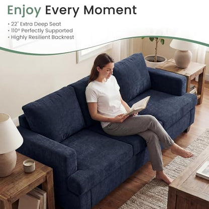 YOUDENOVA Sofa, 3 Piece Set Comfy Sofa, Loveseat & 2 3-Seater Couch with Deep Seats for Living Room, Modern Sleeper Couch, Navy Chenille - color: Blue Chenille, size: 3-Seater*2+Loveseat