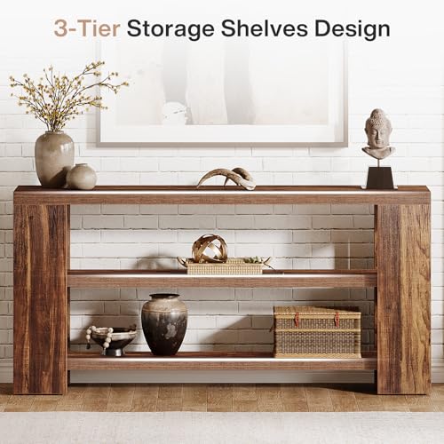 Tribesigns 70.9-Inch Extra Long Console Table with Storage, Narrow Wooden Sofa Table Behind The Couch, Farmhouse 3-Tier Entry Foyer Table for Entryway, Living Room, Hallway, Brown - color: Brown