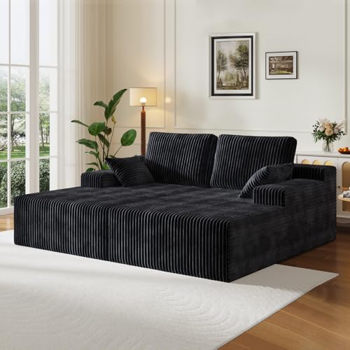 106" Boneless Couches for Living Room, Modular Sectional Sofa, L-Shape Sofa Couches,Cloud Couch Sectional, Comfy Corduroy Sofa, with Deep Seat, No Assembly Required (Black, Loveseat Chaise) - color: Black, size: Loveseat Chaise