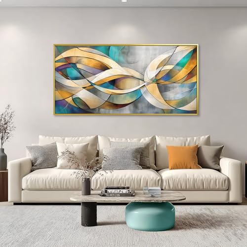 Phahey Vibrant Abstract Colorful Curve Wall Art, Framed & Ready to Hang with Hooks Intertwined Lines 20"x40" - color: Rainbow Lines, size: 100L x 50W cm
