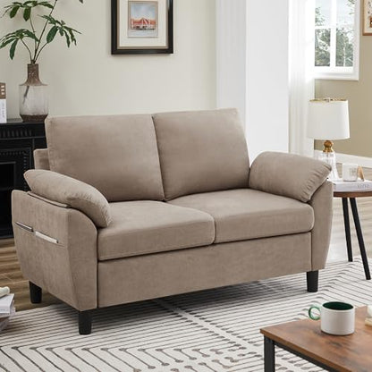 Small Loveseat Sofa, 57" Mid Century Modern Love Seat, 2 Seater Couches for Living Room, Bedroom, Small Spaces, Beige - color: Beige