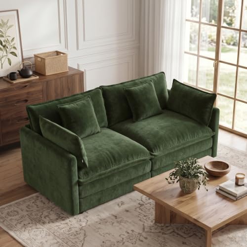 70.8" Chenille Modular Loveseat Sofa, 2-Seat Couch,Green | Randomly Assemble Modular Sofa Sets, Modern Recliner Deep Seat Sofa Set for Living Room,Office - color: Green, size: 2S