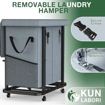 Laundry Basket with Lid,190L Rolling Laundry Hamper with Wheels,Grey | Dirty Clothes Hamper with Metal Frame and Removable Bag Design, Suitable for Laundry Room, Bedroom(2 Section) - color: Grey, size: 2 Section