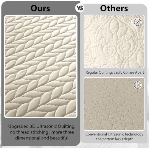 MOONLIGHT20015 Twin Quilt Bedding Set Size (68” x 86”) + 1 Pillow Shams (20” x 26” + 2”) - 2 Pcs All Season Lightweight Reversible Microfiber Coverlet Embossed Quilt Bedspread (Cream) - color: Cream, size: Twin