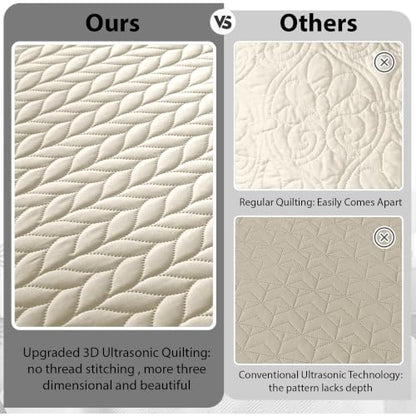 MOONLIGHT20015 Twin Quilt Bedding Set Size (68” x 86”) + 1 Pillow Shams (20” x 26” + 2”) - 2 Pcs All Season Lightweight Reversible Microfiber Coverlet Embossed Quilt Bedspread (Cream) - color: Cream, size: Twin