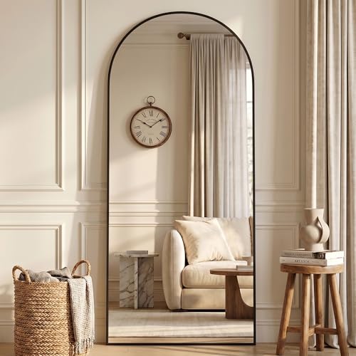 Full Length Mirror, 76" x 34" Arched Full Body Mirror Large Standing Floor Mirrors, Mirrors for Bedroom, Bathroom, Living Room Standing or Wall Leaning, Black - color: Black, size: 76"L x 34"W