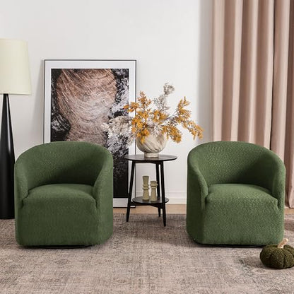 KINWELL 32" Wide Modern Boucle Swivel Barrel Chairs Set of 2, No Assembly Round Upholstered Swivel Accent Armchairs for Living Room, Bedroom (Green) - color: Green, style: Set of 2