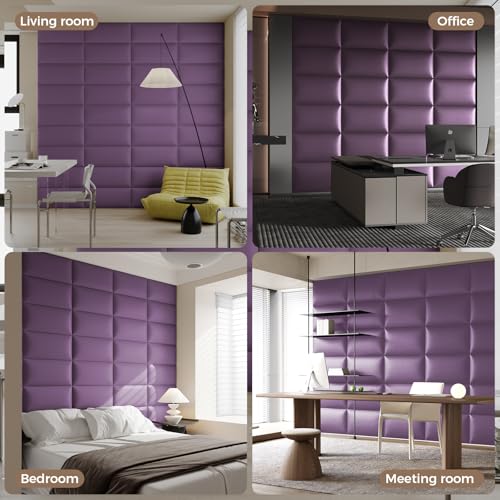 Extra Wide Light Purple Faux Leather Headboard Wall Mount Set - 9-Piece Peel & Stick Bed Backboard Panels (24x12 Inch), Queen/King Size Bed Frame Compatible - color: Light Purple