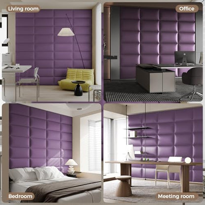 Extra Wide Light Purple Faux Leather Headboard Wall Mount Set - 9-Piece Peel & Stick Bed Backboard Panels (24x12 Inch), Queen/King Size Bed Frame Compatible - color: Light Purple