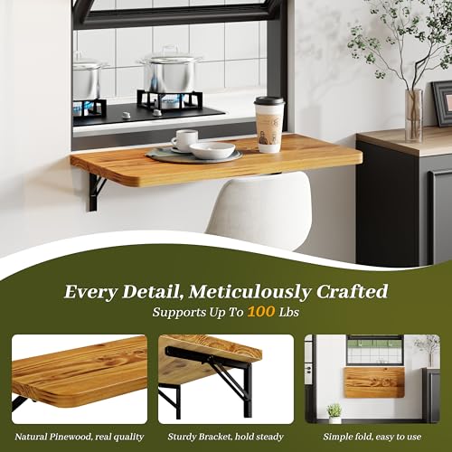 Dogsky 24" x 14" Floating Wall Desk, Fold Down Wall Table - 100 lbs Heavy Duty Solid Pine Wall Mount Folding Desk for Home Office, Laundry Room, Kitchen & Small Apartment, Burning Yellow - color: Burning Yellow, size: 24'' x 13.7'' x 6.3''
